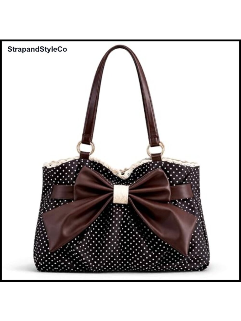 Retro Polka Dot Bow Tote Bag Small PU Leather Shoulder Satchel Purse